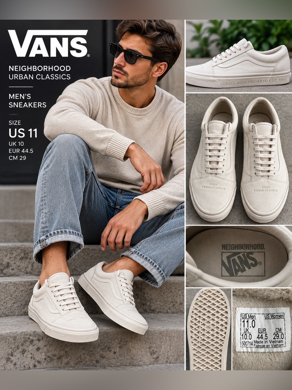 Vans Neighborhood Urban Classics Men's Sneakers - Cream Sz 11 like new
